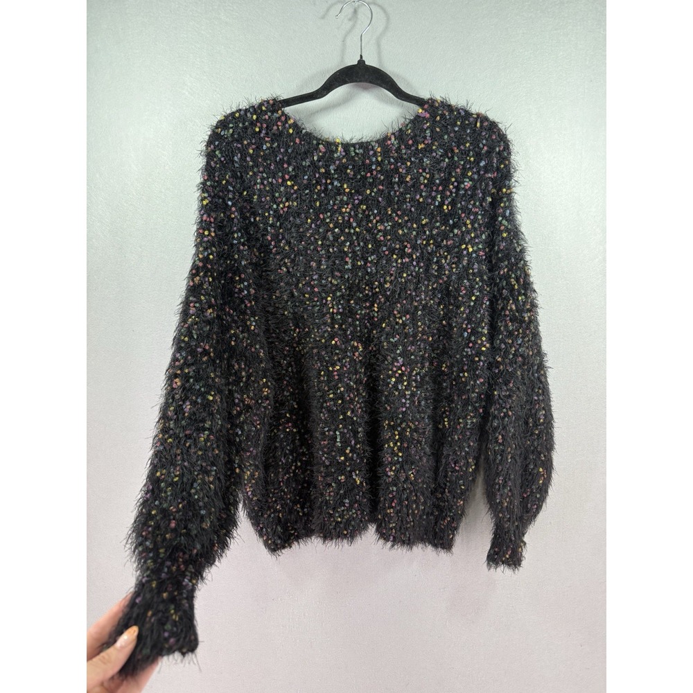 Gimmicks Black Eyelash Knit Fuzzy Sweater Womens M Oversized Boho Slouchy Cozy